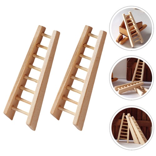 2 Pcs Small Wooden Staircase Mini Ladder Decor Miniature Furniture Ornament - Picture 12 of 12