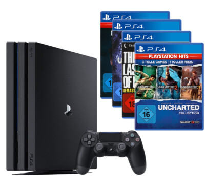 PS4 Konsole Pro 1TB schwarz + Last of Us + Uncharted 14 + Lost Legacy + Original