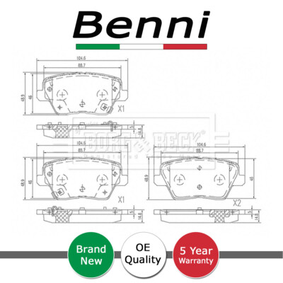 Brake Pads Set Rear Benni Fits Hyundai i30 Kia Ceed 1.0 1.4 1.5 1.6 CRDi