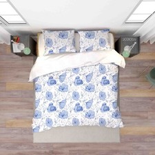 3D Blue Floral Leaf Pattern Quilt Cover Set Duvet Cover Bedding Pillowcases