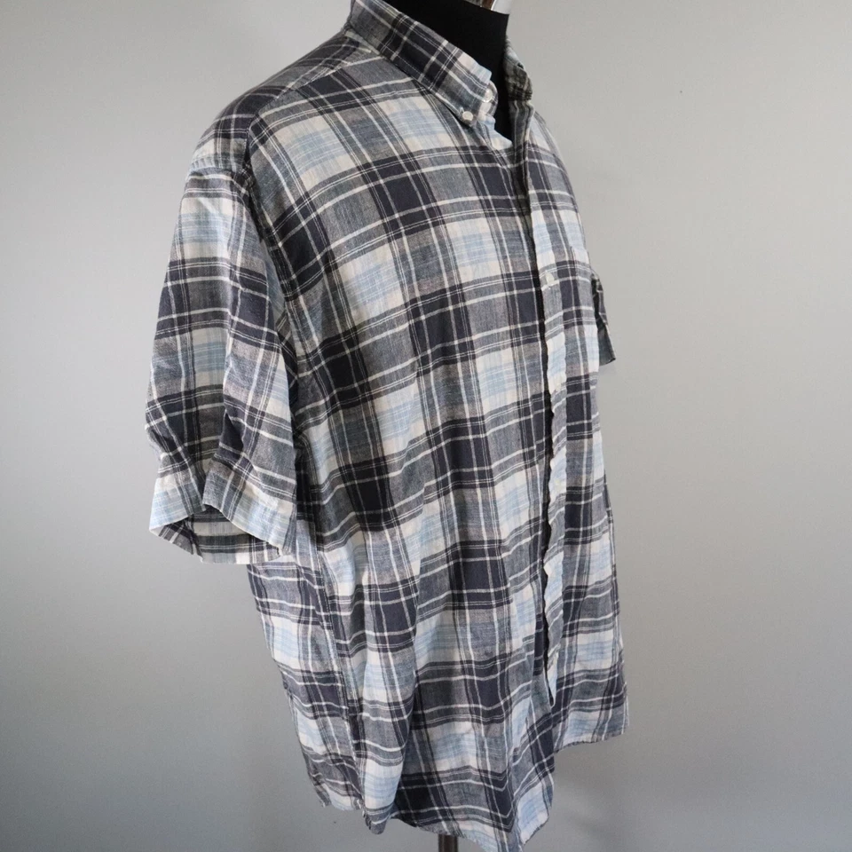 Camisa Massini Para Hombres XL Mezcla de Lino Informal Bolsillo Botón A Cuadros Manga Corta Foto 3 de 4