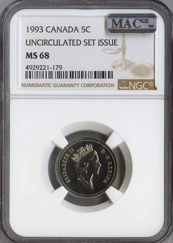 1993 Canada 5 Cents 5C NGC MS68 UNC SET - Quality Auction