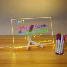 Acrylic Dry Erase Board with Light 11.8 X 7.9” Clear Light up Dry Erase Board...