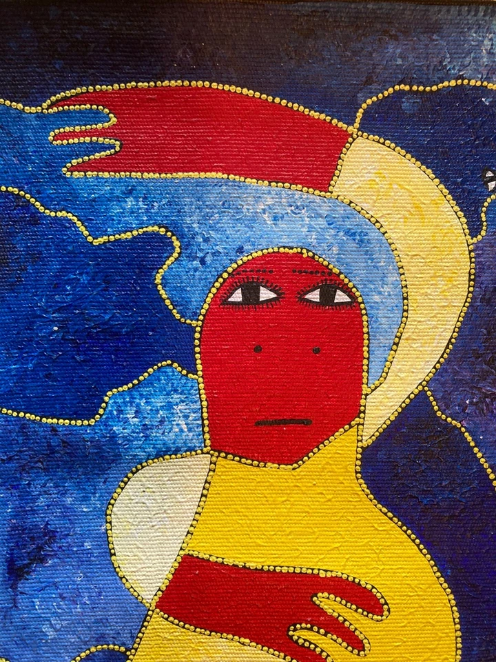 Оригинальная картина гаитянского художника Левоя изгнание, пуантилизм - две фигуры - Изображение 3 из 4