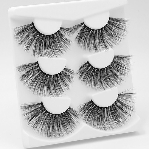 3 pares de pestañas postizas largas de visón real hechas a mano de moda natural 5D - Imagen 1 de 9