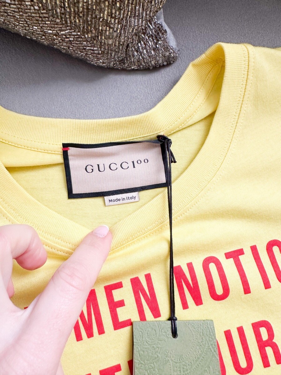 Gucci Logo Bag Crew Graphic Print Yellow Cotton T-Shirt | eBay
