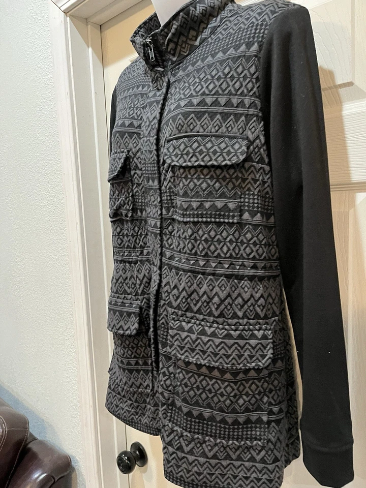 Chaqueta Maurices Talla M Negra Gris Cremallera Geométrica Mujer Top Ligero Foto 2 de 4