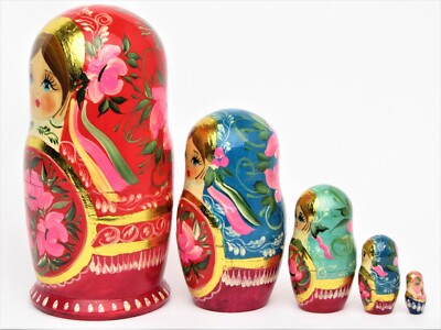 5 Poupées Russes Gigognes Matriochka Fait Main – H18 Cm, Artisanat Ukrainien Signé