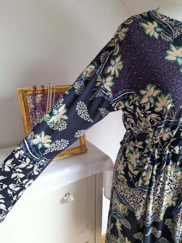 White Stuff Dress Size 14 floral Leaf day blue purple cream Tie Waist midi - Picture 2 of 17