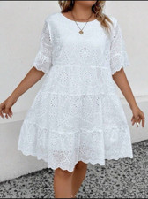 SHEIN Curve White Eyelet Embroidery Smock Dress 1XL/UK18 (no.6)