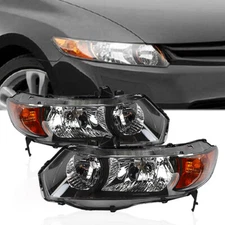 Headlights Lamps Black Housing Amber Corner for 2006-2011 Honda Civic Coupe 2Dr