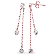 Rose Gold Plated Bezel Dangling Cubic Zirconia .925 Sterling Silver Earrings