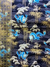 Fabric Visions Dynasty II QUILT FABRIC - Oriental Dragon blue on Black