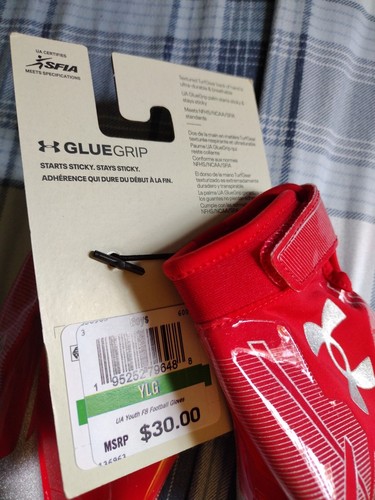 UA Youth F8 Football Gloves Red Size YLG Boys Glue Grip Wide Receiver - Picture 4 of 4