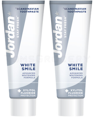 2 x JORDAN WHITE SMILE Xylitol & Fluoride Whitening Daily Toothpaste 75ml