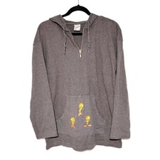Warner Bros Tweety Bird Vintage Triple Tweety Hoodie Gray 90s Cartoon