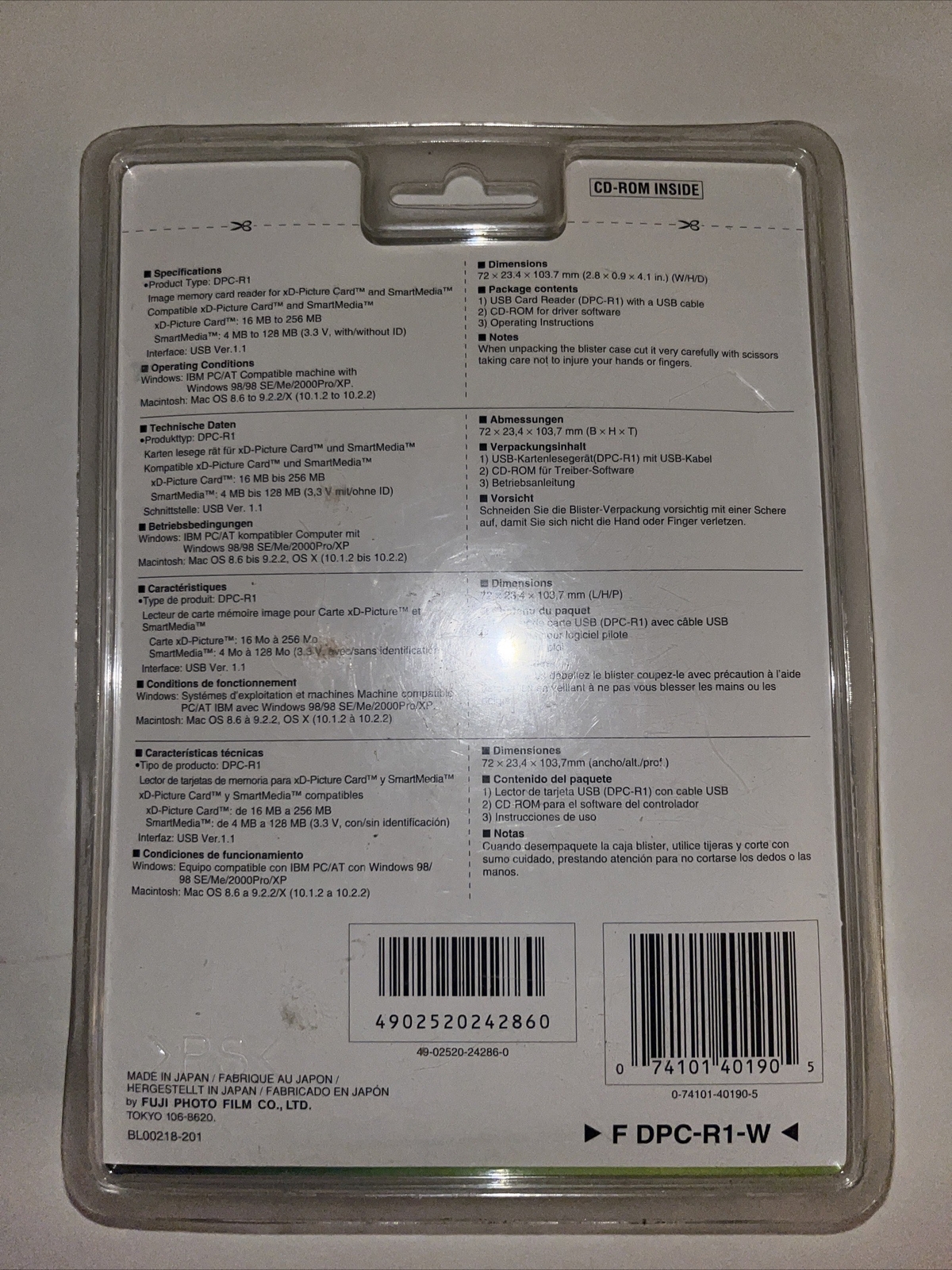 FujiFilm Image Memory Card Reader DPCR1 XDPicture FinePix