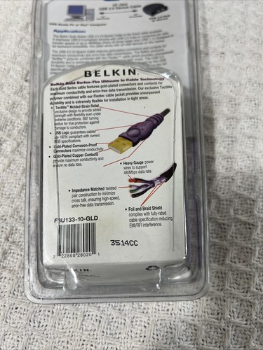 Belkin USB 2 Gold Series A Plug/B Plug 10’/3m Device Hi-Speed Cable NEW - Picture 5 of 6