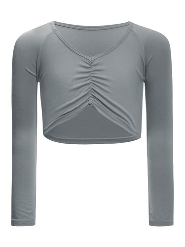 Girls Crop Top Long Sleeve Shirt Stage Performance Tops Modern Shrug Warm Up - Picture 24 of 32