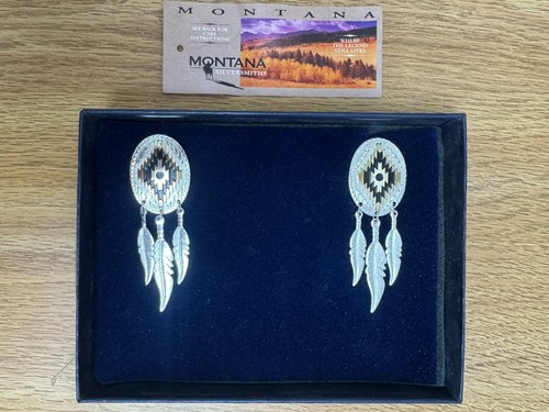 Montana Silversmiths Aztec Silver/Gold ToneEarrings Dangle Feathers Stud