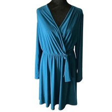 TASHSOPHIE Teal Blue Wrap Style Midi Dress Cold Shoulder Tie Waist Petite Large
