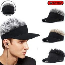 Mens Baseball Golf Hat Cap Sun Visor Wig Hat With Fake Flair Hair Outdoor Sports