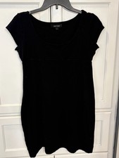 Karen Kane Black Cap Sleeve Fit Flare Mini Knit Dress Size Large LBD Timeless