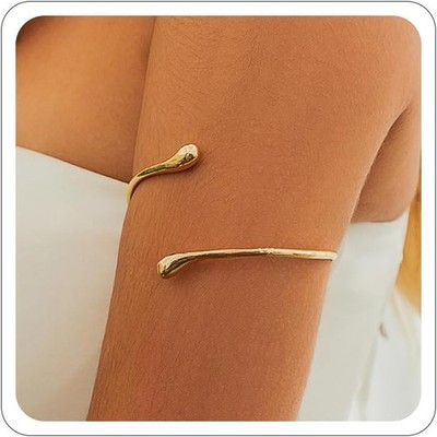 Women's 18k Gold Plated Arm Cuff Bracelet - Minimalist Silver Upper F-Gold 