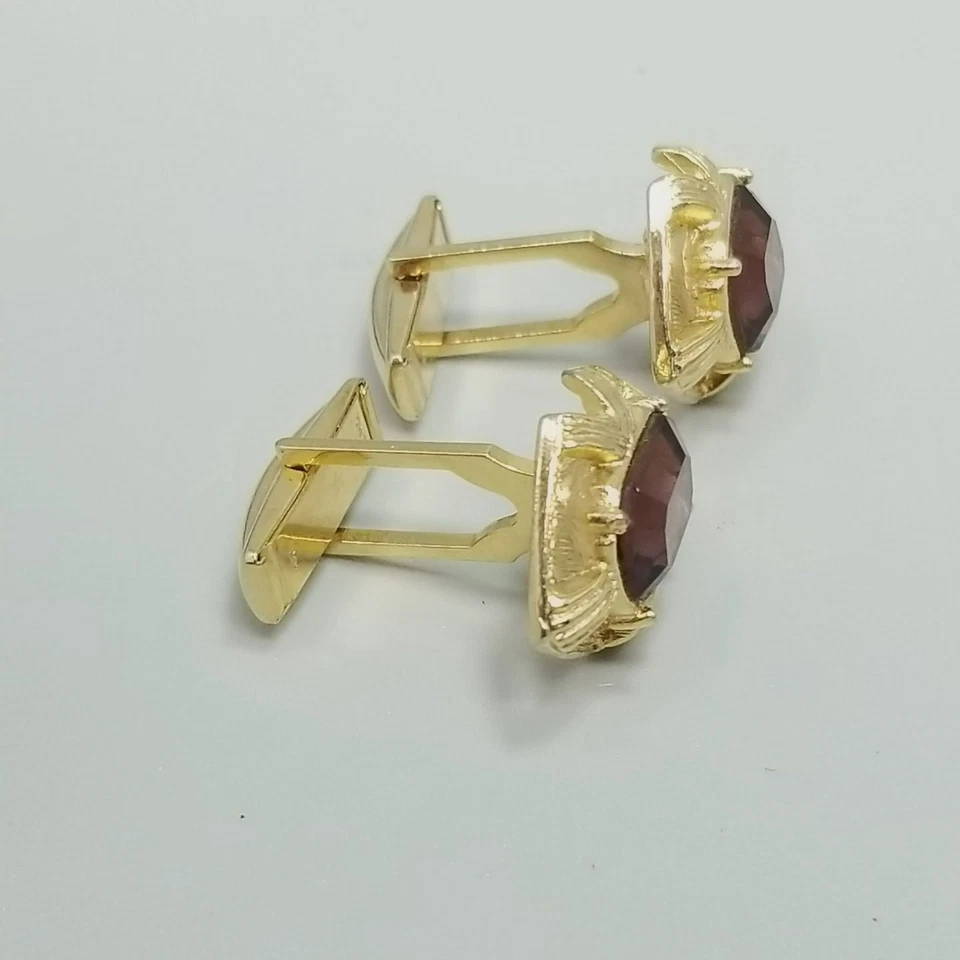 Gemelos vintage de diamantes de imitación púrpura tono dorado pat colgante Foto 3 de 4