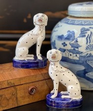 Stunning 19C Antique English Staffordshire Dalmatian Hunt Mantle Dog Pair 5.25