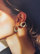 14K Gold Dome Huggie Earrings, Ribbed Huggie Hoop Earrings, Gold Dome Hoops