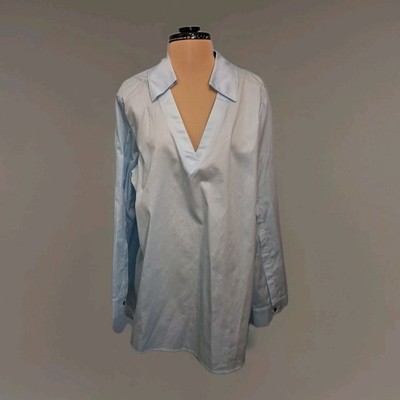 Harshman Lilou Blouse Blue Long Sleeve Collared Lightweight Cotton Popplin 1X