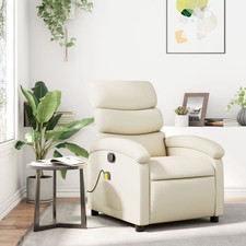Massage Recliner Chair Cream Faux leather Medium