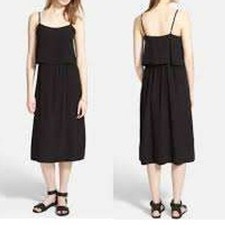 Madewell Black Overlay Silk Cami Layered Dress Women's Size 8 Midi Casual Party