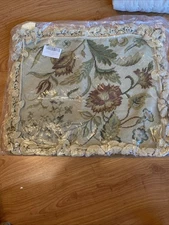 18" x 22" Handmade Wool Needlepoint Floral Pillow Case Tassels French Country