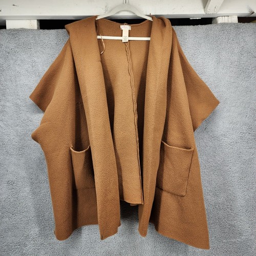 Free People Poncho con cappuccio e tasche scialle a strati accogliente marrone oversize