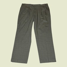 Ralph Lauren Mens 38x30 Pleated Glen Plaid Dress Pants Olive Brown Wool Blend