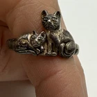 Vintage Cat And Kitten Friends Snuggling Sterling Silver Ring Sz 6.5 Unique 925