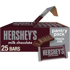 HERSHEY'S Milk Chocolate Snack Size, Candy Bars, 11.25 Oz (25 Pieces)
