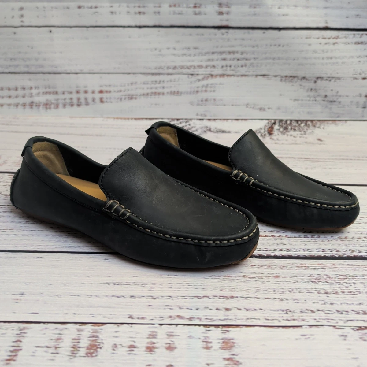 Cole Haan Mens Black Leather Slip On Loafers Moc Toe C03557 Size 9.5W Driving Cole Haan Moccasin Leather Upper Casual Shoes for Men for  main image 3