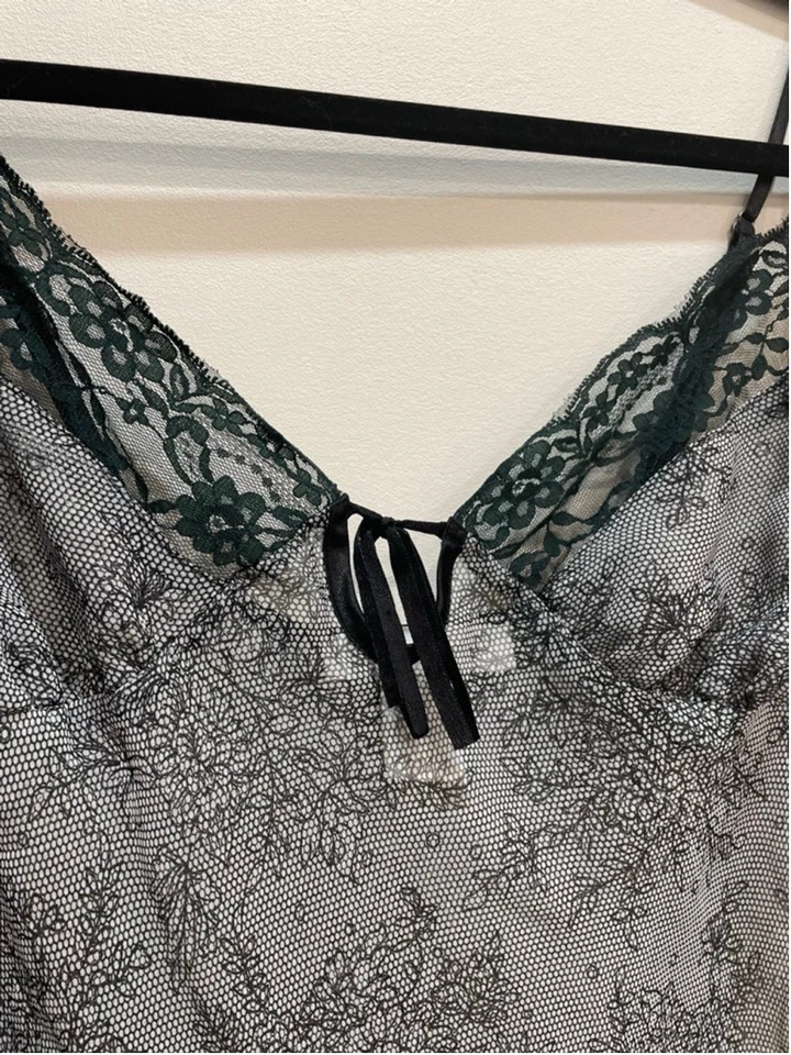 Camisola Babydoll Vintage Y2K Slip Top Encaje Transparente L Oscuro Romántico Capricho Lazo Foto 2 de 4