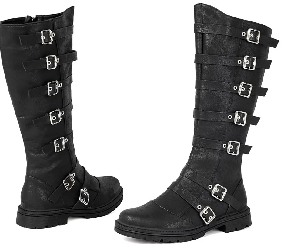 中世纪海盗靴复古文艺复兴皮革蒸汽朋克 Cosplay PU 靴子 12 — 第 2/4 张图片