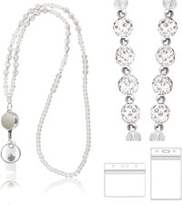 Bling Beaded Retractable Lanyard for Women, Ideal for ID Badges  Keys, Adjustab