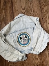 LA Gear Jacket Womens Small L Vintage Acid Wash Denim Cropped Rhinestones Flaws