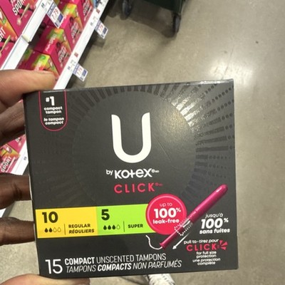 U by Kotex Click Compact Unscented Tampons Regular & Super Leak-Free 15 Pack