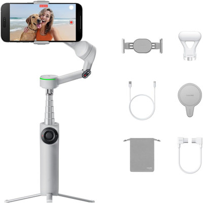 Flow 2 Pro Creator Bundle Grey - Foldable AI Phone Gimbal, Apple Dockkit, 360...
