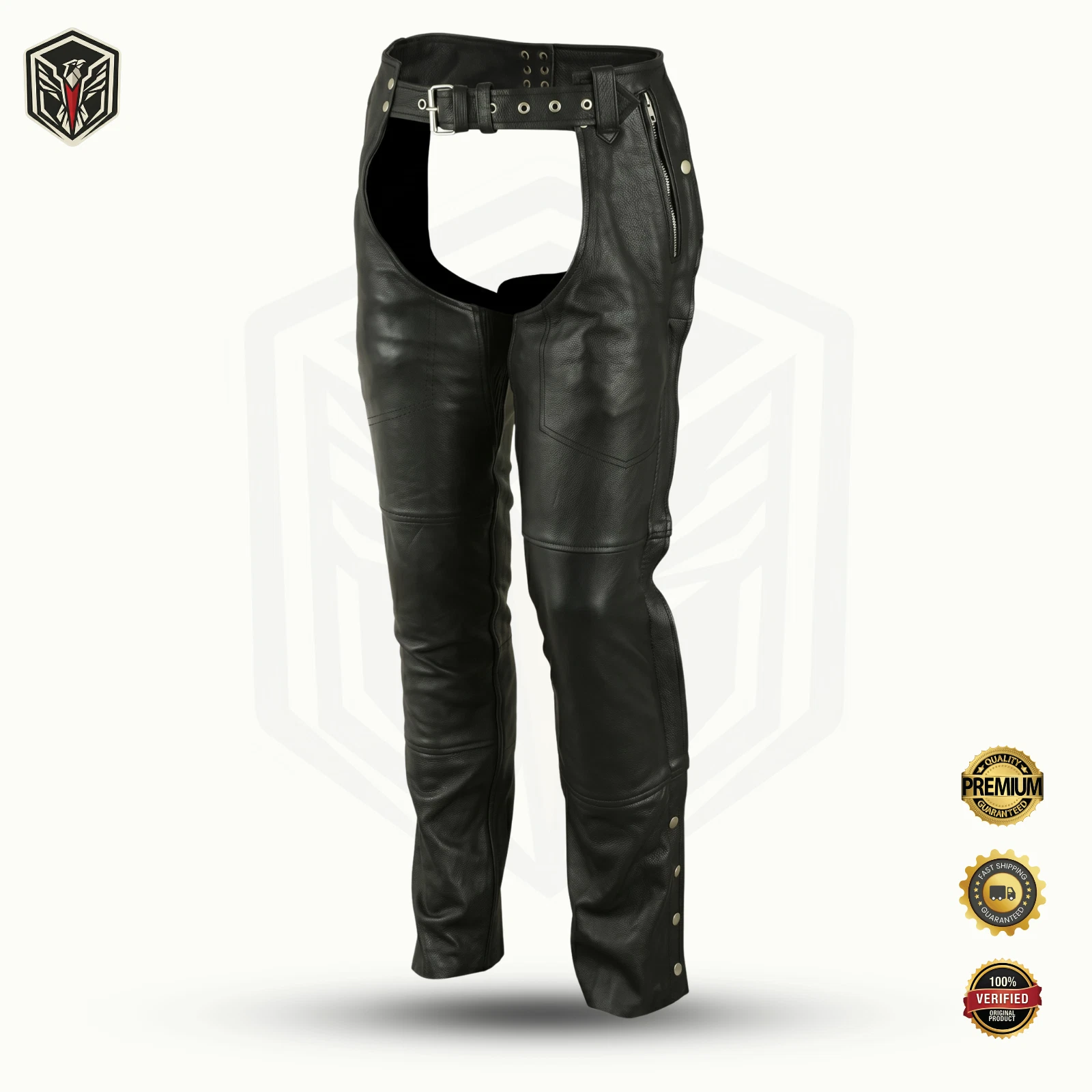 Black Leather Motorcycle Chaps Mens Adjustable Laced Biker Riding Trousers Pants