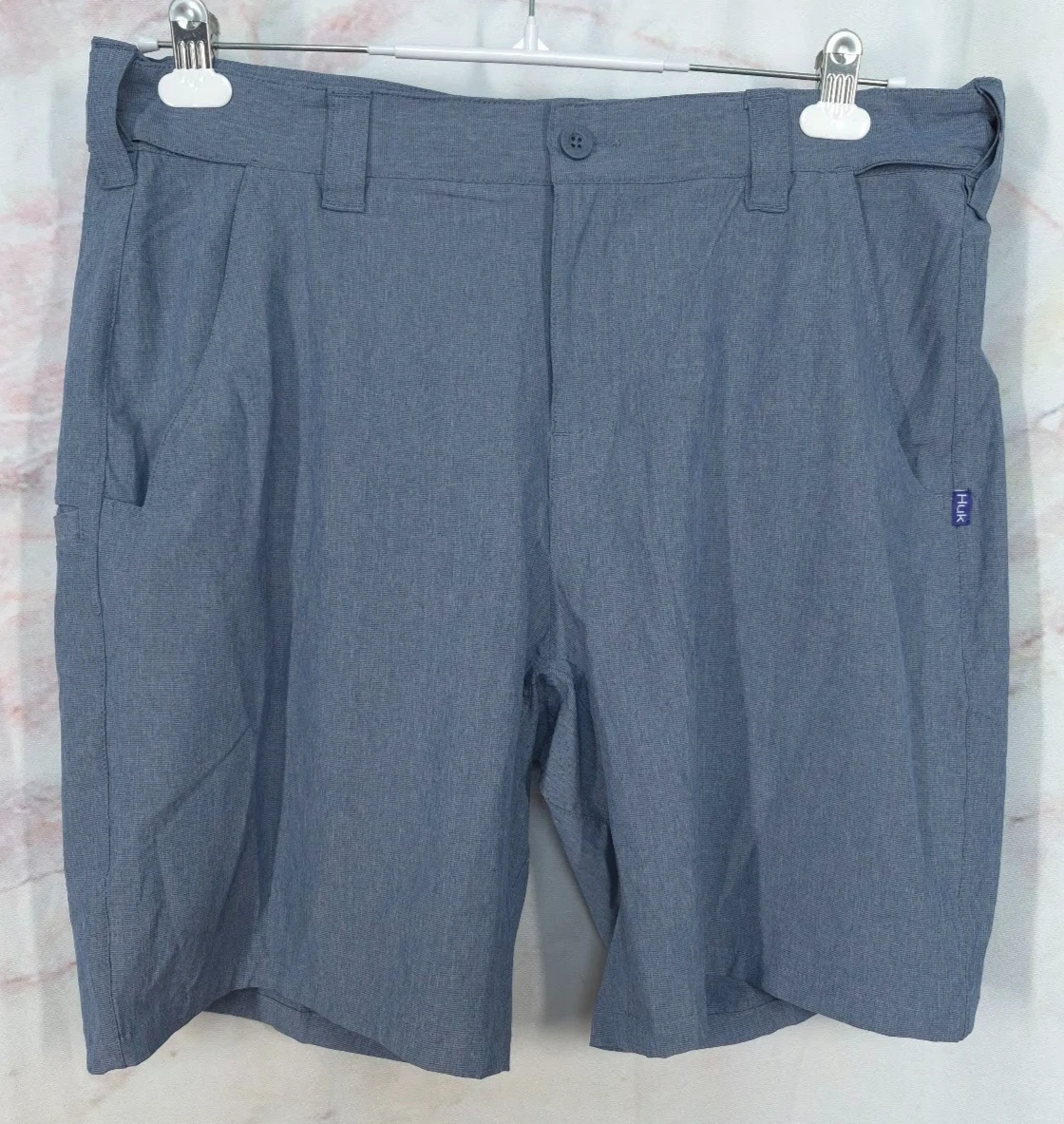 Huk Shorts Mens XL Blue Performance Cargo Fishing Stretch Outdoor Vented EUC