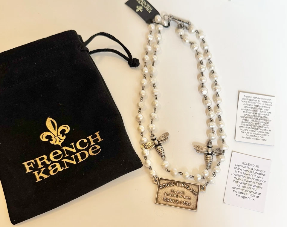 Collar Doble Hilo Francés Kande Perla Blanca Miel Rouen-Tapis Nuevo 