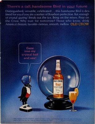 Old Crow Vintage Magazine Ad Bourbon Whiskey Crystal Ball Crow 1960s  AD048